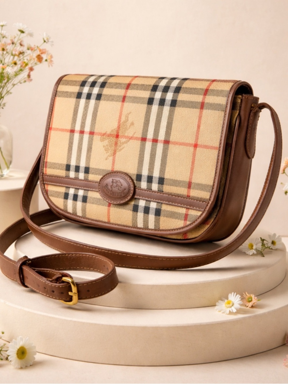 AUTHENTIC/VINTAGE BURBERRY NOVA CHECK LEATHER HANDBAG/SHOULDER BAG.